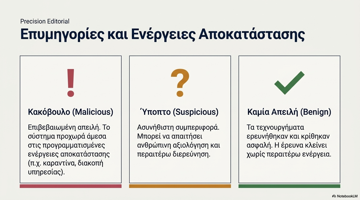 Παραδείγματα remediation actions του AIR: quarantine file, stop service, remove scheduled task, καθάρισμα persistence