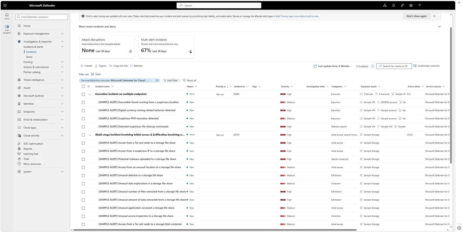 Incident του Microsoft Defender for Cloud στην ενιαία ουρά incidents του Microsoft Defender portal στο security.microsoft.com
