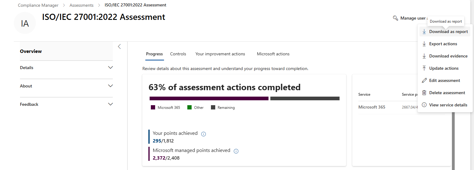 Board-level quarterly security report showing ISO 27001 control coverage
