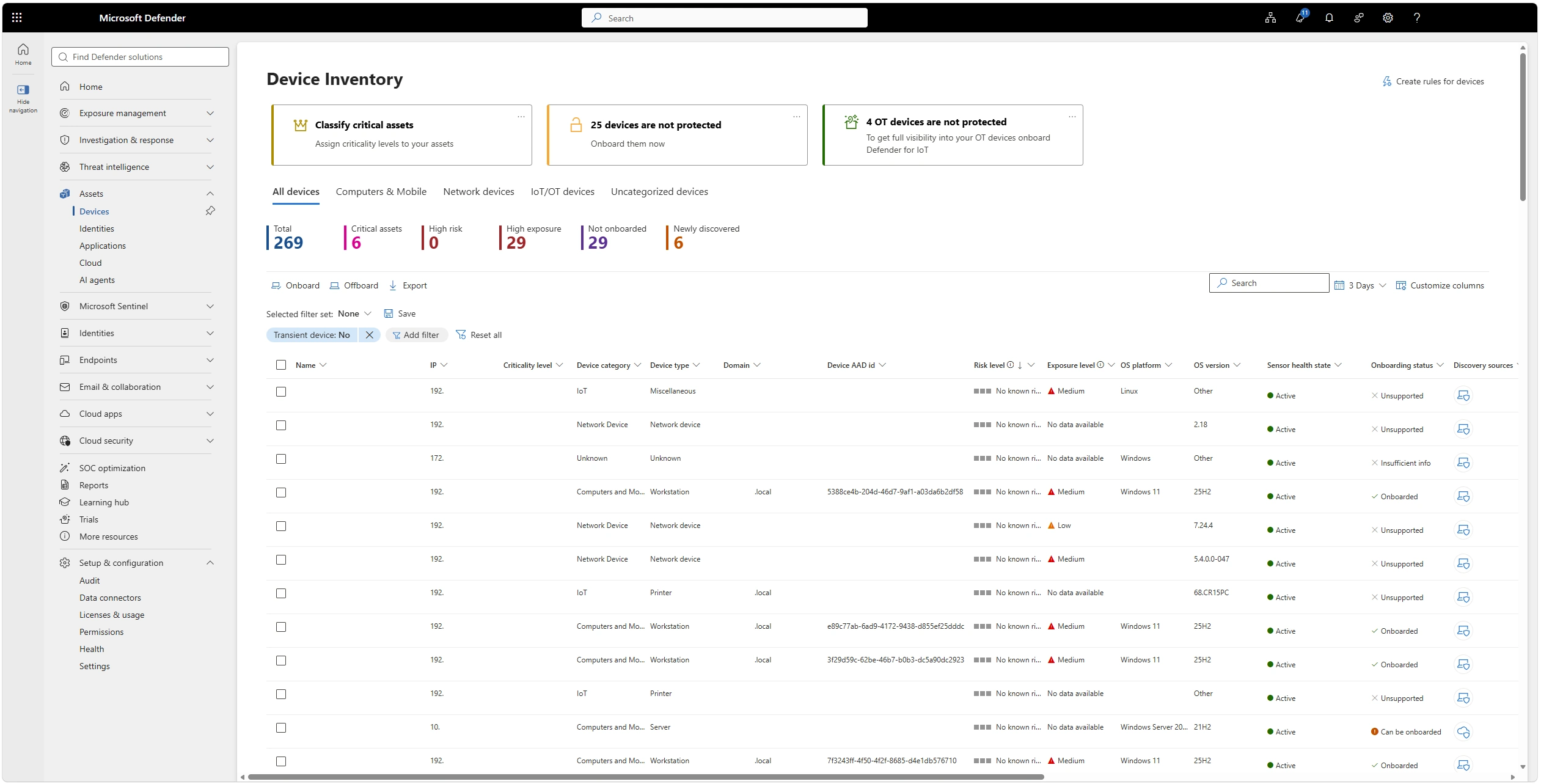 Απογραφή συσκευών στο Microsoft Defender portal μετά το onboarding