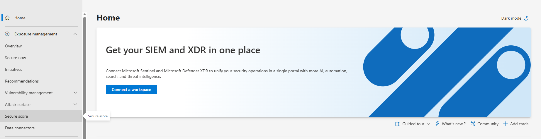 Microsoft Secure Score location in Defender portal Exposure management navigation