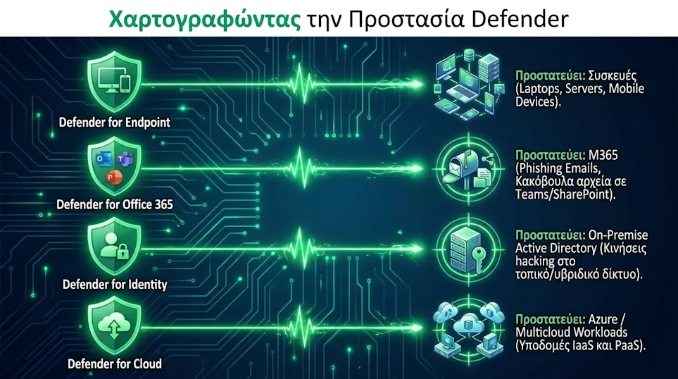 Χαρτογραφώντας την Προστασία Defender - Endpoint, Office 365, Identity, Cloud