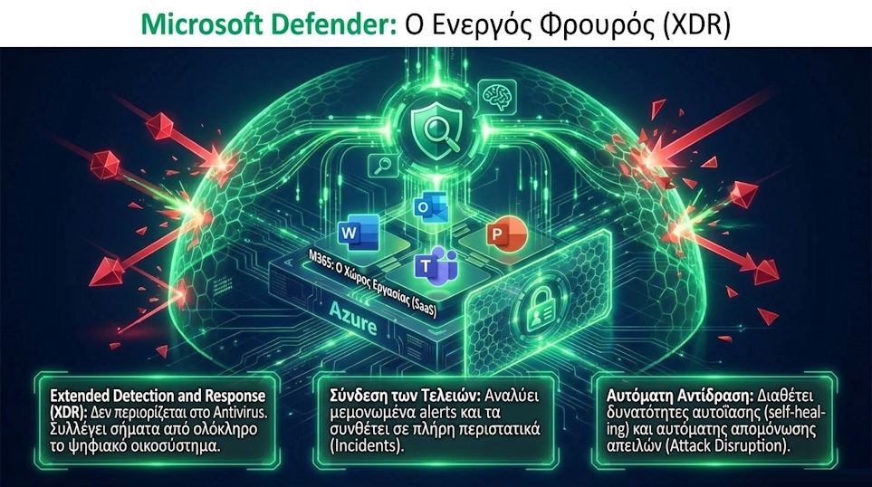 Microsoft Defender: Ο Ενεργός Φρουρός XDR - Extended Detection and Response, σύνδεση των τελειών, αυτόματη αντίδραση