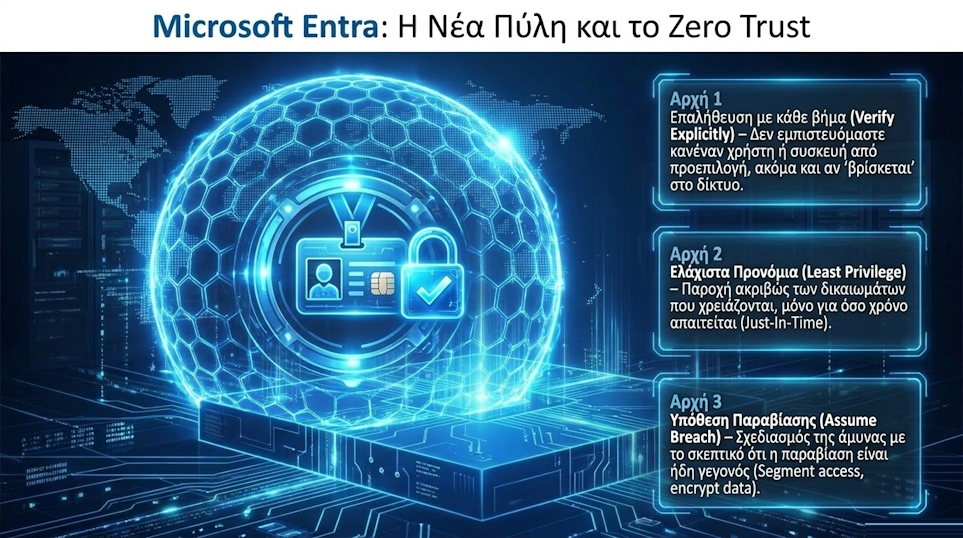 Microsoft Entra: Η Νέα Πύλη και το Zero Trust - οι τρεις αρχές Verify Explicitly, Least Privilege, Assume Breach