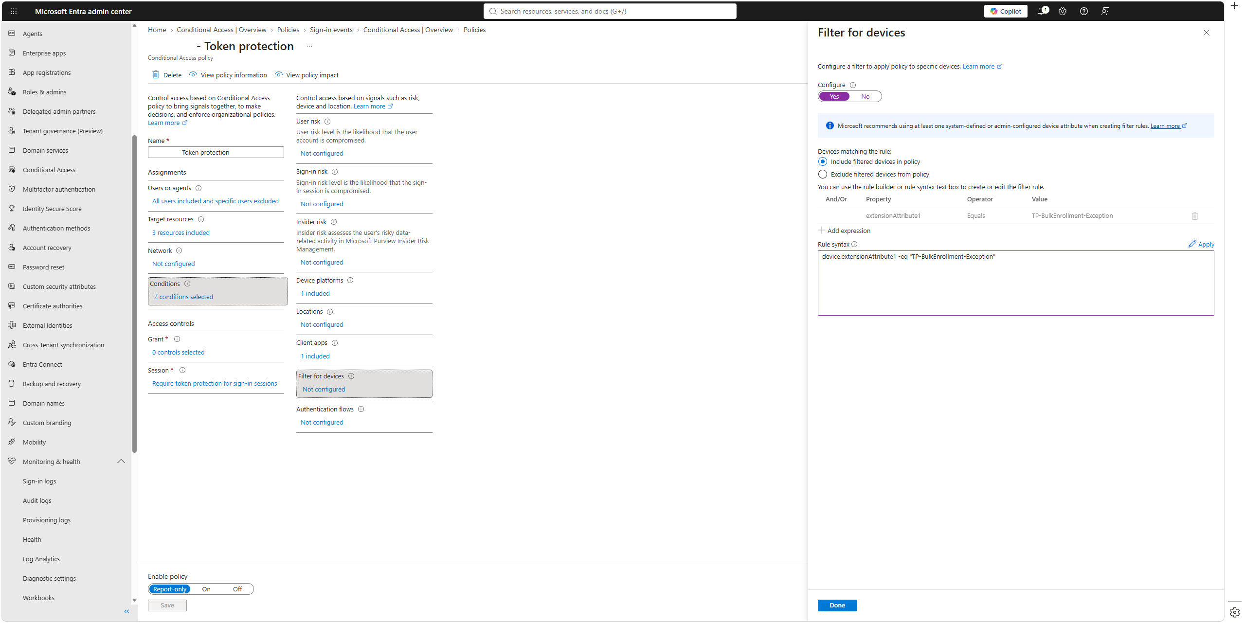 Conditional Access device filter με expression σε extensionAttribute1