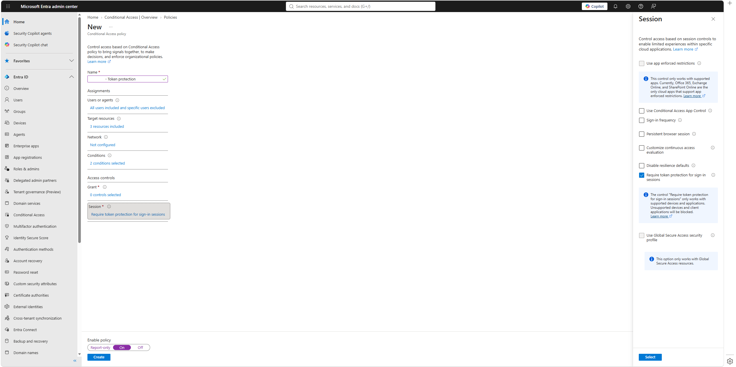 Session control Require token protection for sign-in sessions στο Microsoft Entra Conditional Access
