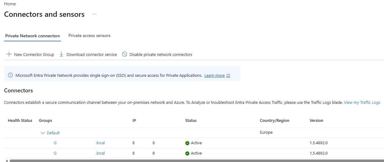 Global Secure Access private network connector κατάσταση σύνδεσης