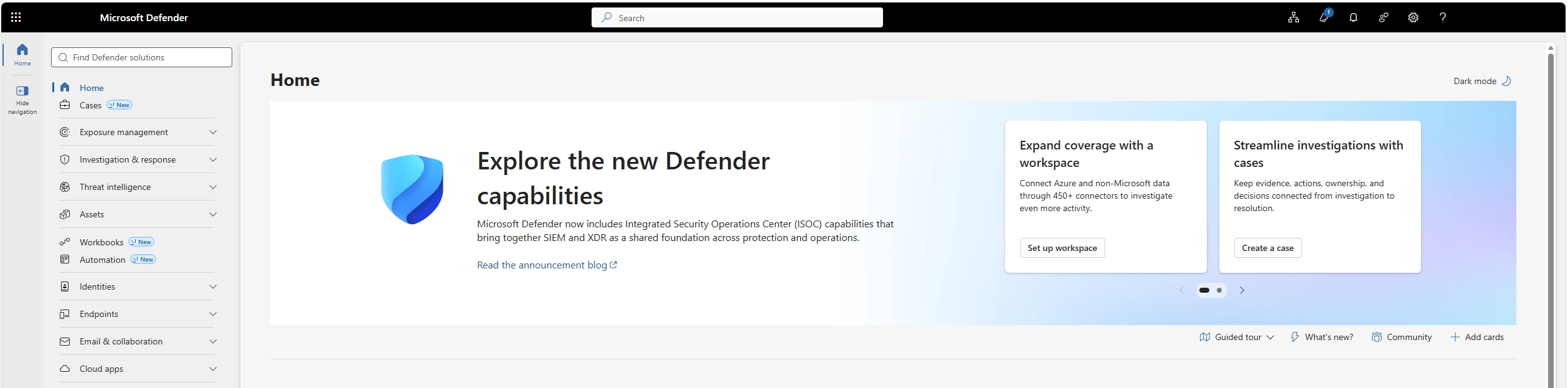 Η αρχική σελίδα του Microsoft Defender portal με το banner του ISOC, σε πραγματικό tenant