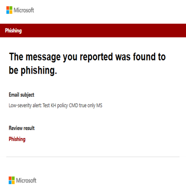 Mark as and notify action στο Microsoft Defender for Office 365 Submissions - User reported tab