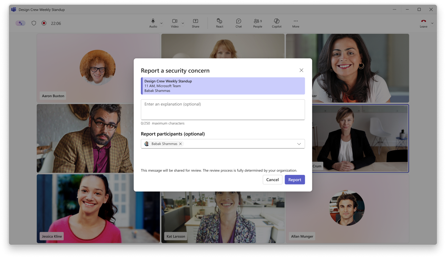 Report a security concern στο Microsoft Teams meeting