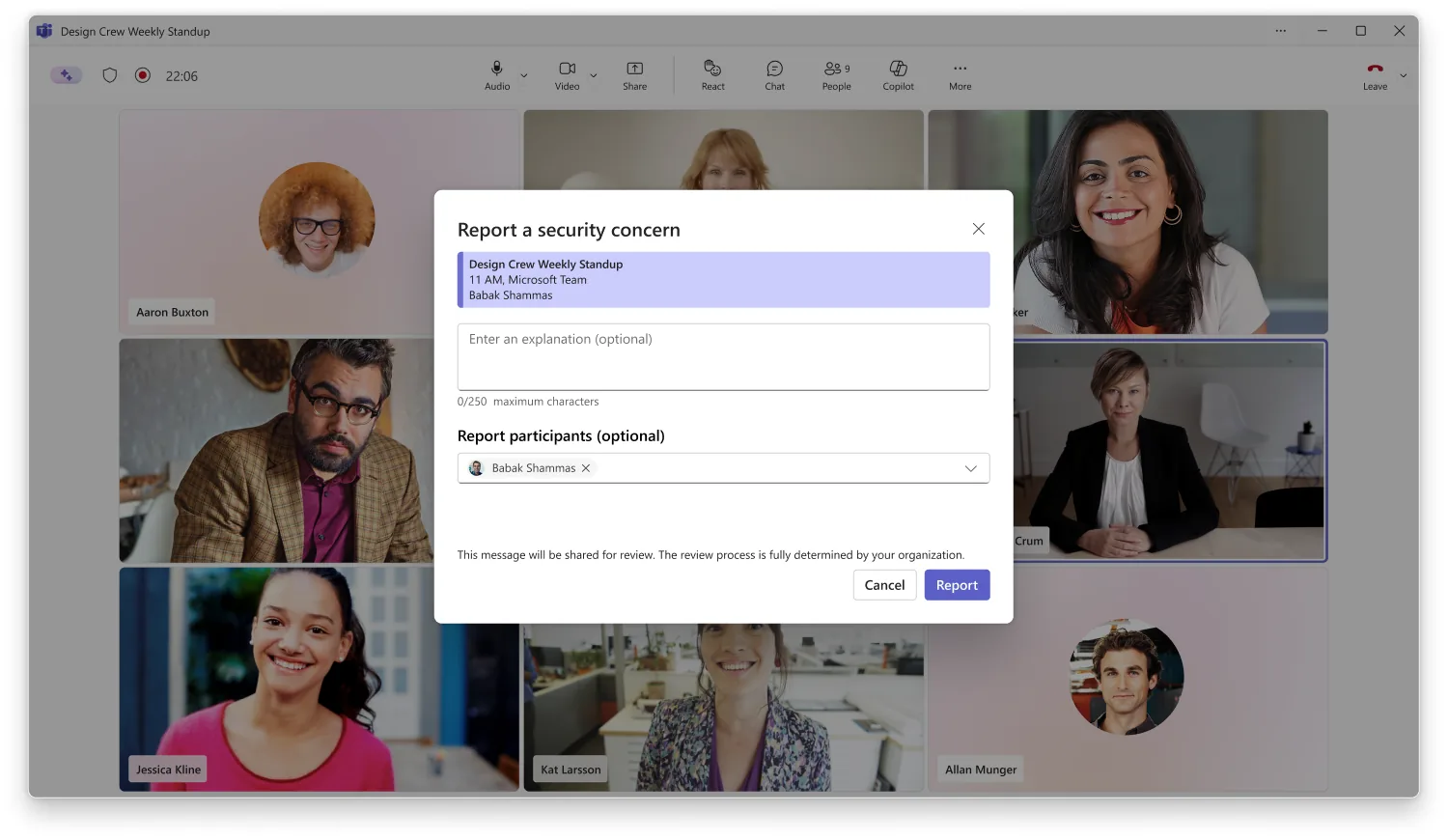 Report a security concern στο Microsoft Teams meeting